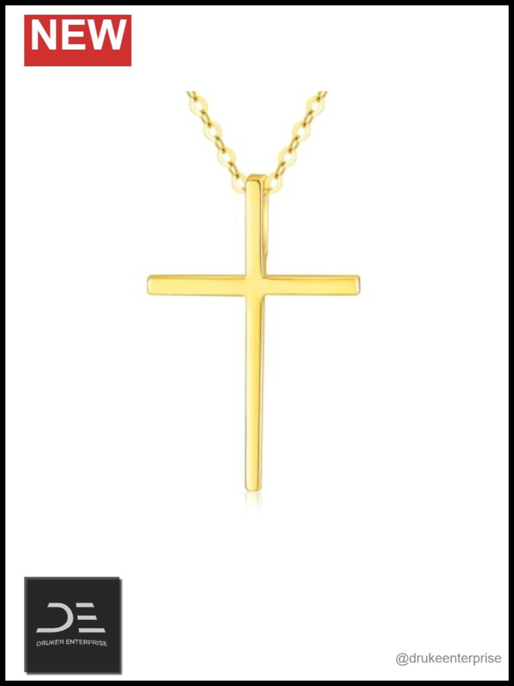 18K Solid Gold Cross Necklace Slender Sturdy Pendant Religious Gift